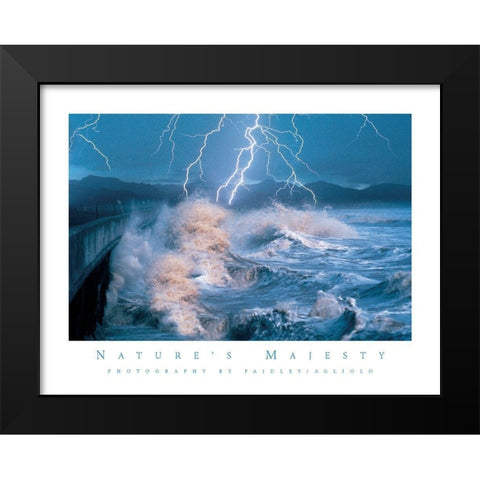 Lightning on Shore Black Modern Wood Framed Art Print by Unknown