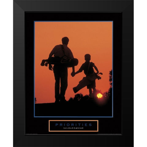 Priorities - Father and Son Golfing Black Modern Wood Framed Art Print by Unknown