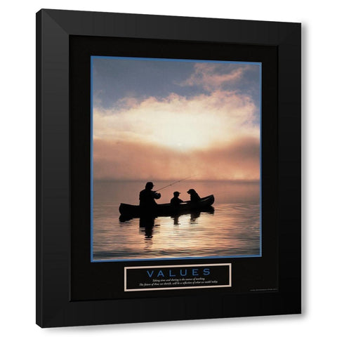 Values - Fisherman, Son and Dog Black Modern Wood Framed Art Print with Double Matting by Unknown