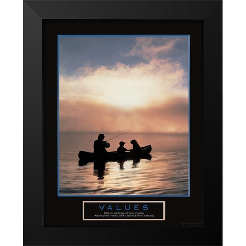Values - Fisherman, Son and Dog Black Modern Wood Framed Art Print by Unknown