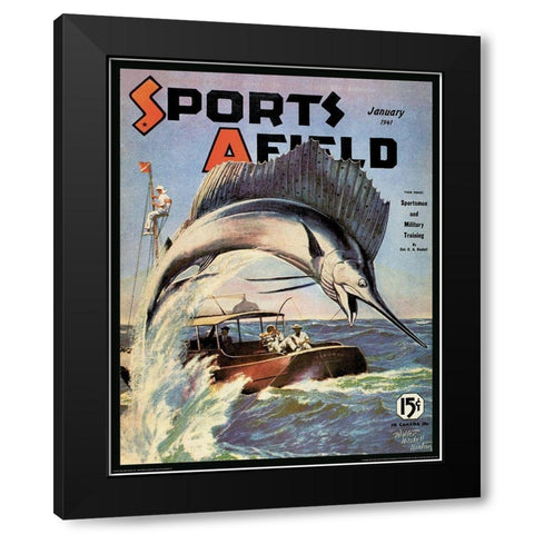 Marlin Fishing Black Modern Wood Framed Art Print with Double Matting by Unknown