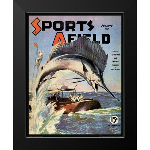 Marlin Fishing Black Modern Wood Framed Art Print by Unknown
