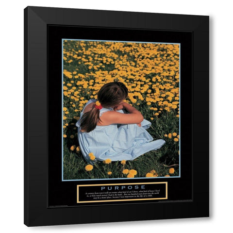 Purpose - Girl in Flowers Black Modern Wood Framed Art Print with Double Matting by Unknown
