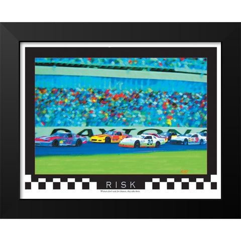 Race Cars Black Modern Wood Framed Art Print by Unknown