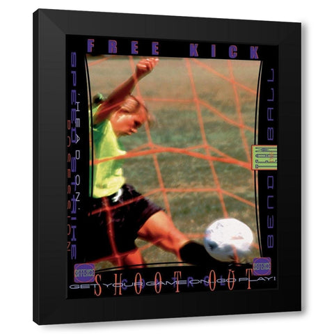 Girl Soccer Black Modern Wood Framed Art Print by Unknown