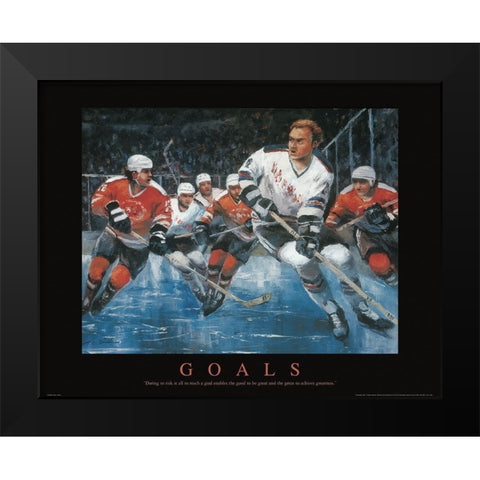 Goals - Hockey Black Modern Wood Framed Art Print by Frontline