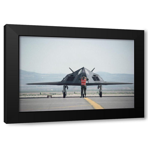 Stealth Fighter Black Modern Wood Framed Art Print by Unknown