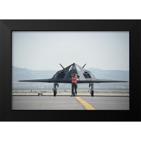 Stealth Fighter Black Modern Wood Framed Art Print by Unknown