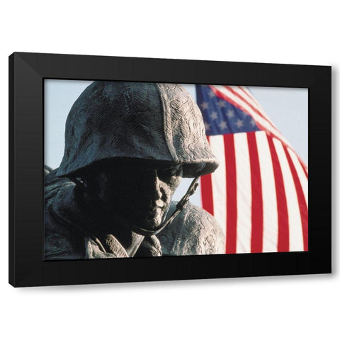 Marine and Flag Black Modern Wood Framed Art Print by Unknown