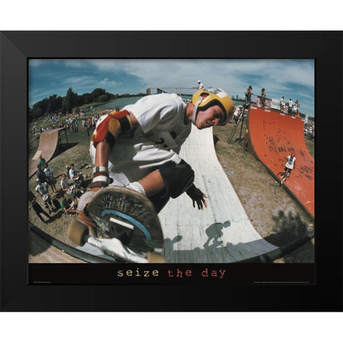 Roller Blading Extreme Black Modern Wood Framed Art Print by Unknown