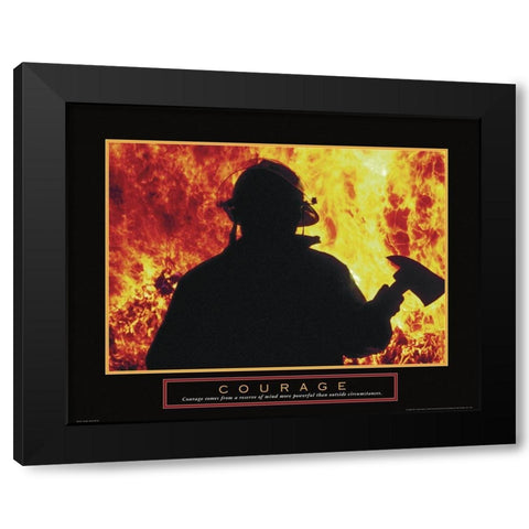 Courage - Fireman Black Modern Wood Framed Art Print by Unknown