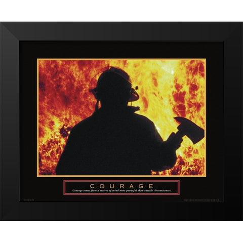 Courage - Fireman Black Modern Wood Framed Art Print by Unknown