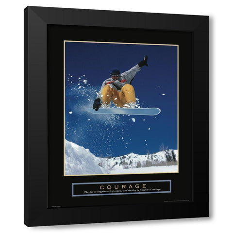 Courage - Snowboarding Black Modern Wood Framed Art Print by Frontline