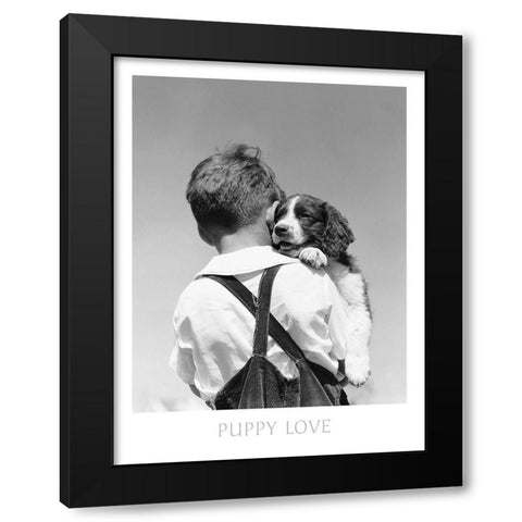 Puppy Love Black Modern Wood Framed Art Print with Double Matting by Frontline