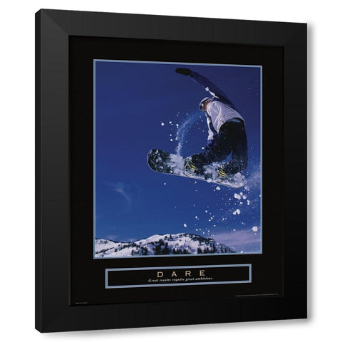Dare - Snowboarder Black Modern Wood Framed Art Print by Frontline
