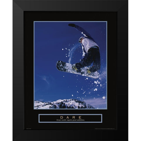Dare - Snowboarder Black Modern Wood Framed Art Print by Frontline