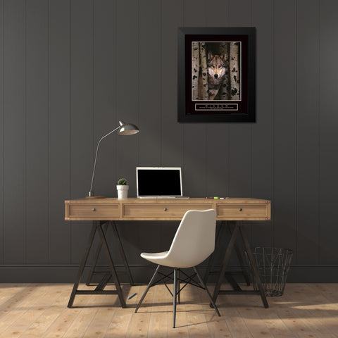 Wisdom - Grey Wolf Black Modern Wood Framed Art Print by Frontline