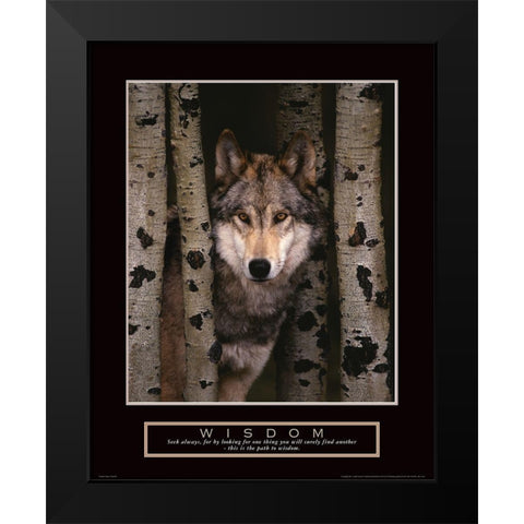 Wisdom - Grey Wolf Black Modern Wood Framed Art Print by Frontline