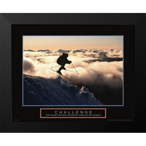 Challenge - Skier in Clouds Black Modern Wood Framed Art Print by Frontline