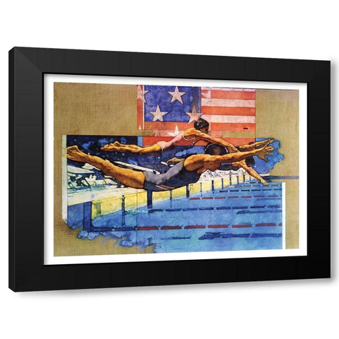 Olympic Swimmers Black Modern Wood Framed Art Print by Frontline