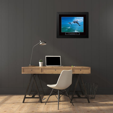 Celebrate - Dolphins Black Modern Wood Framed Art Print by Unknown