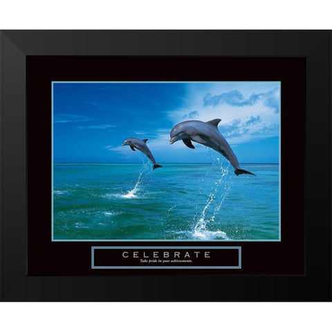 Celebrate - Dolphins Black Modern Wood Framed Art Print by Unknown