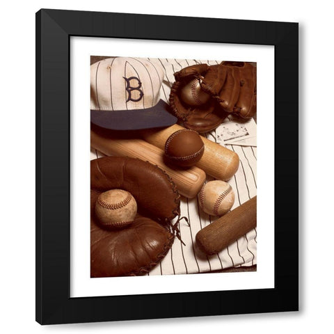 Baseball Memorabilia Black Modern Wood Framed Art Print with Double Matting by Frontline