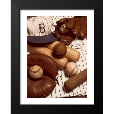 Baseball Memorabilia Black Modern Wood Framed Art Print by Frontline