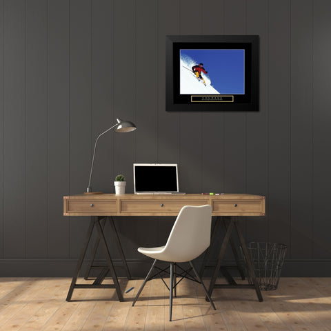 Courage - Skier Black Modern Wood Framed Art Print by Frontline