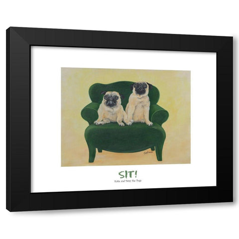 Pugs Sitting on Chair Black Modern Wood Framed Art Print with Double Matting by Frontline