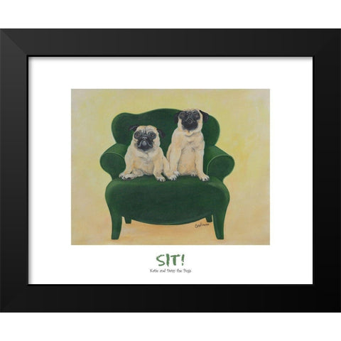Pugs Sitting on Chair Black Modern Wood Framed Art Print by Frontline
