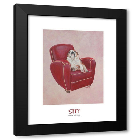 Bull Dog Sitting on Chair Black Modern Wood Framed Art Print with Double Matting by Frontline