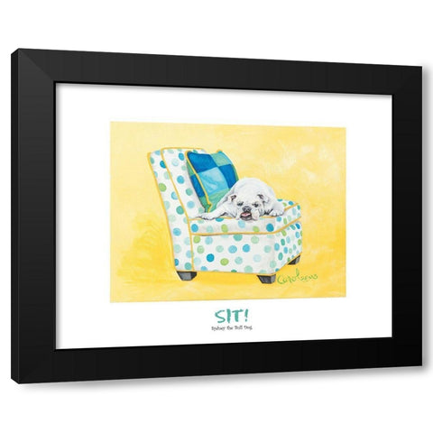 Bull Dog Sitting on Chair Black Modern Wood Framed Art Print by Frontline