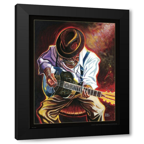 Jazz Strummin Blues Black Modern Wood Framed Art Print by Frontline