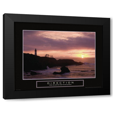 Direction - Lighthouse Black Modern Wood Framed Art Print by Frontline
