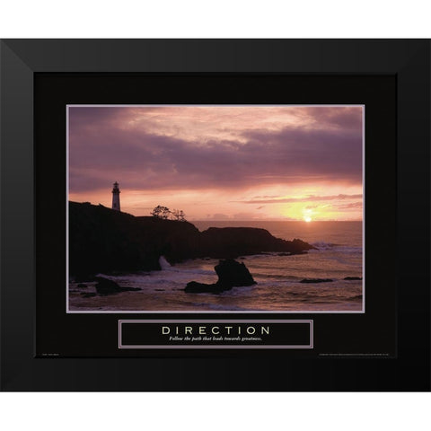 Direction - Lighthouse Black Modern Wood Framed Art Print by Frontline