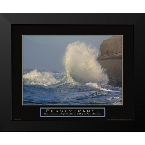 Perseverance - Crashing Wave Black Modern Wood Framed Art Print by Frontline
