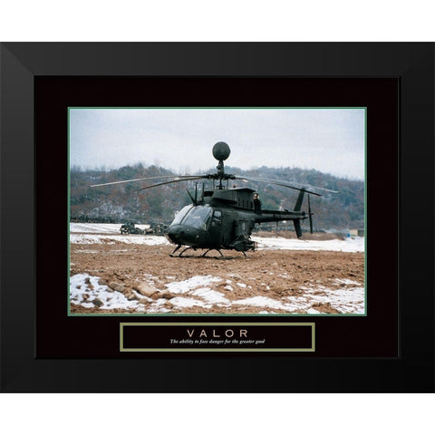 Valor - Helicopter Black Modern Wood Framed Art Print by Frontline