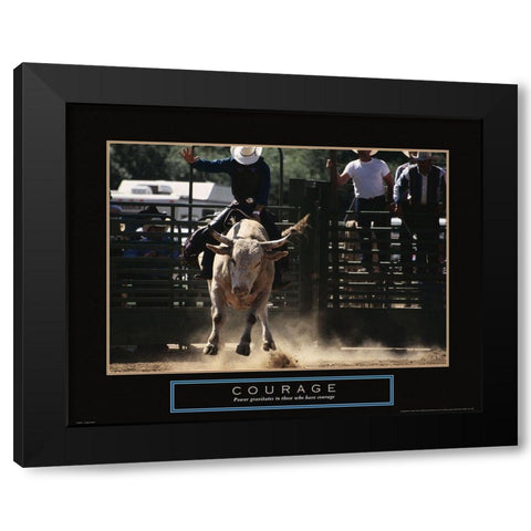 Courage - Bull Rider Black Modern Wood Framed Art Print by Frontline