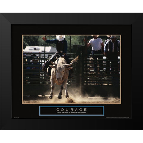 Courage - Bull Rider Black Modern Wood Framed Art Print by Frontline