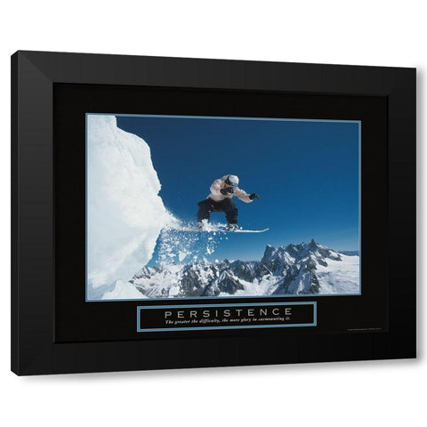 Persistence - Snowboarder Black Modern Wood Framed Art Print with Double Matting by Frontline