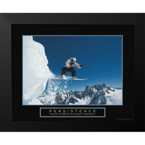 Persistence - Snowboarder Black Modern Wood Framed Art Print by Frontline