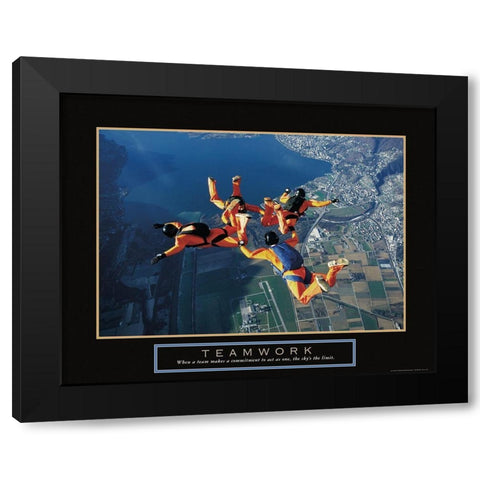 Teamwork - Sky Divers Black Modern Wood Framed Art Print with Double Matting by Frontline