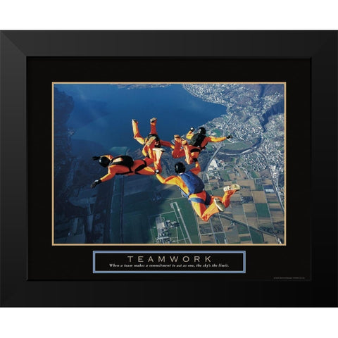 Teamwork - Sky Divers Black Modern Wood Framed Art Print by Frontline