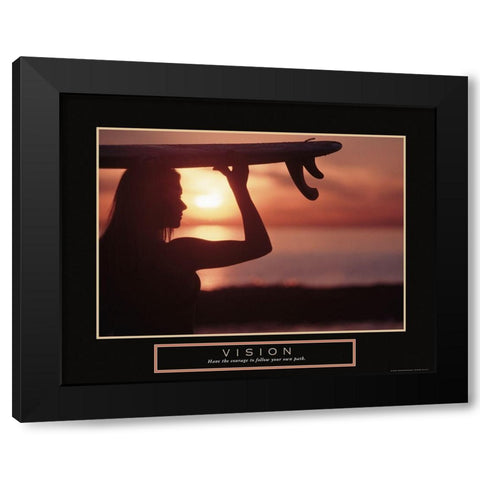 Vision - Female Surfer Black Modern Wood Framed Art Print with Double Matting by Frontline
