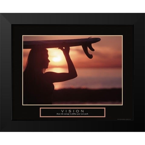 Vision - Female Surfer Black Modern Wood Framed Art Print by Frontline