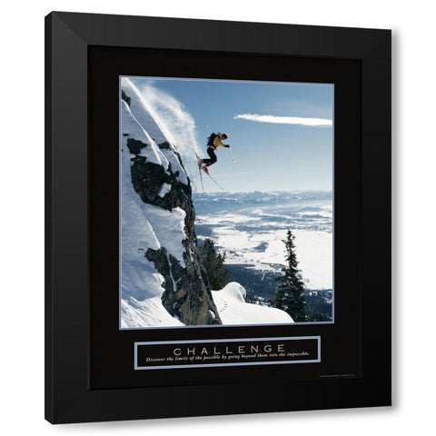 Challenge - Extreme Skier Black Modern Wood Framed Art Print with Double Matting by Frontline