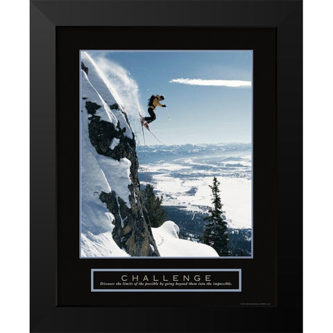 Challenge - Extreme Skier Black Modern Wood Framed Art Print by Frontline