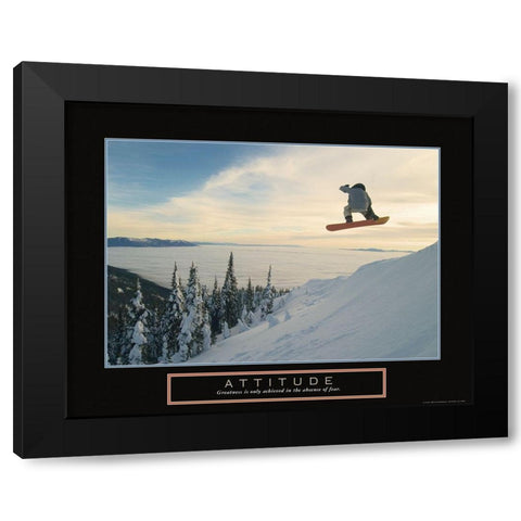 Attitude - Snowboarder Black Modern Wood Framed Art Print by Frontline
