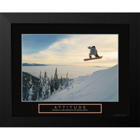 Attitude - Snowboarder Black Modern Wood Framed Art Print by Frontline